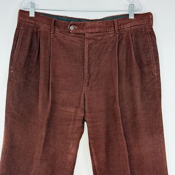 VTG Jos. A. Bank Mens Pants Red Corduroy Straight Cuffed Pleated Chinos Size 35 - Picture 1 of 15